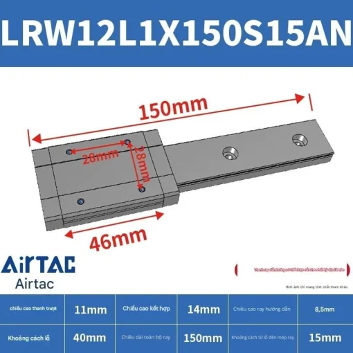 Ray trượt tuyến tính mini bản rộng LRW12L1X150S15AN - Ảnh 2