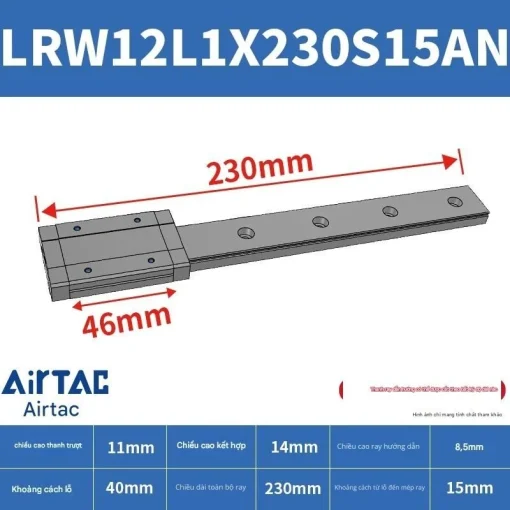 Ray trượt tuyến tính mini bản rộng LRW12L1X230S15AN - Ảnh 2