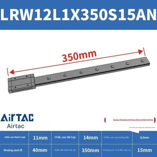 Ray trượt tuyến tính mini bản rộng LRW12L1X350S15AN - Ảnh 2