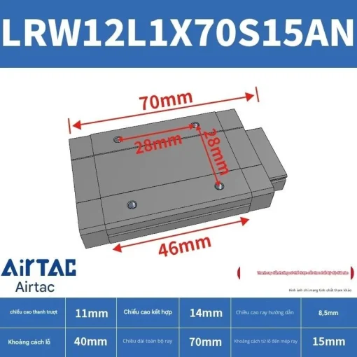 Ray trượt tuyến tính mini bản rộng LRW12L1X70S15AN - Ảnh 2