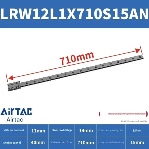Ray trượt tuyến tính mini bản rộng LRW12L1X710S15AN - Ảnh 2
