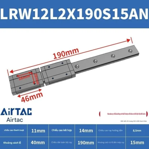 Ray trượt tuyến tính mini bản rộng LRW12L2X190S15AN - Ảnh 2