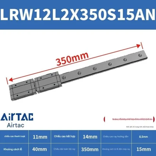 Ray trượt tuyến tính mini bản rộng LRW12L2X350S15AN - Ảnh 2