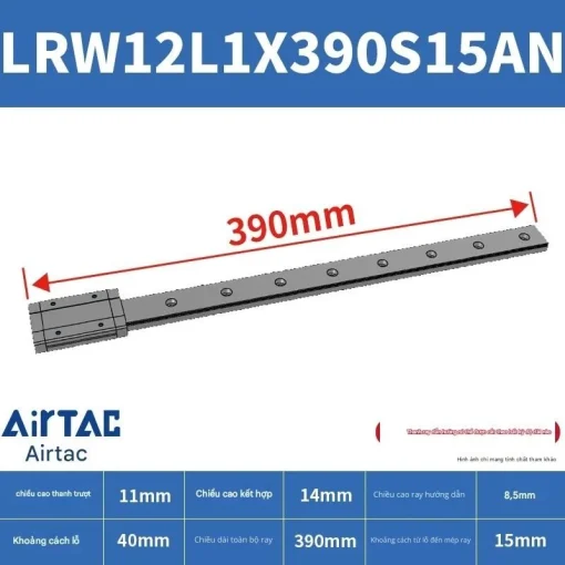 Ray trượt tuyến tính mini bản rộng LRW12L2X390S15AN - Ảnh 2