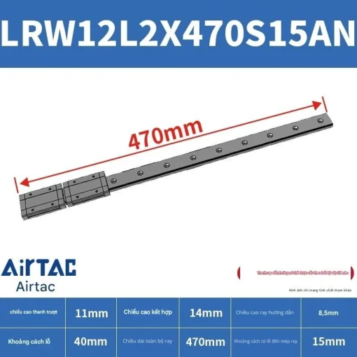 Ray trượt tuyến tính mini bản rộng LRW12L2X470S15AN - Ảnh 2
