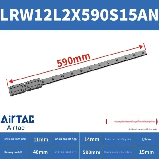 Ray trượt tuyến tính mini bản rộng LRW12L2X590S15AN - Ảnh 2