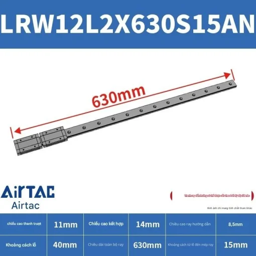 Ray trượt tuyến tính mini bản rộng LRW12L2X630S15AN - Ảnh 2