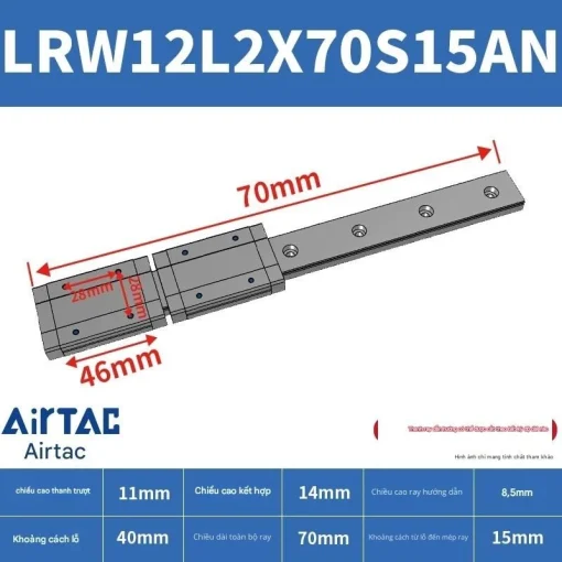 Ray trượt tuyến tính mini bản rộng LRW12L2X70S15AN - Ảnh 2