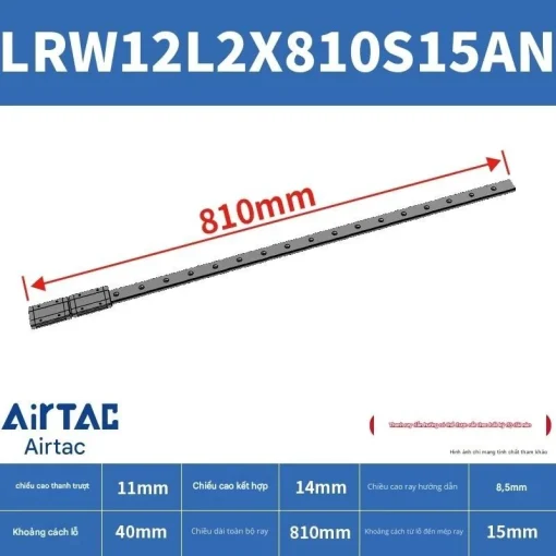 Ray trượt tuyến tính mini bản rộng LRW12L2X810S15AN - Ảnh 2