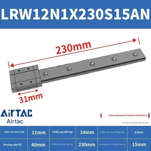 Ray trượt tuyến tính mini bản rộng LRW12N1X230S15AN - Ảnh 2