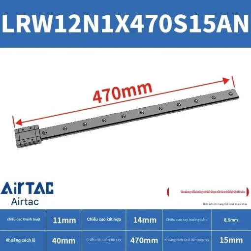 Ray trượt tuyến tính mini bản rộng LRW12N1X470S15AN - Ảnh 2