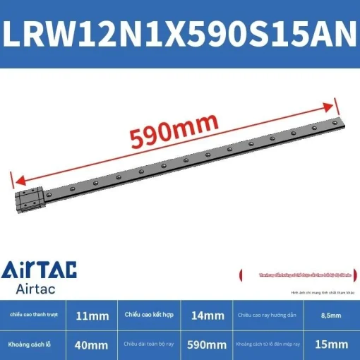 Ray trượt tuyến tính mini bản rộng LRW12N1X590S15AN - Ảnh 2