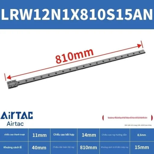Ray trượt tuyến tính mini bản rộng LRW12N1X810S15AN - Ảnh 2