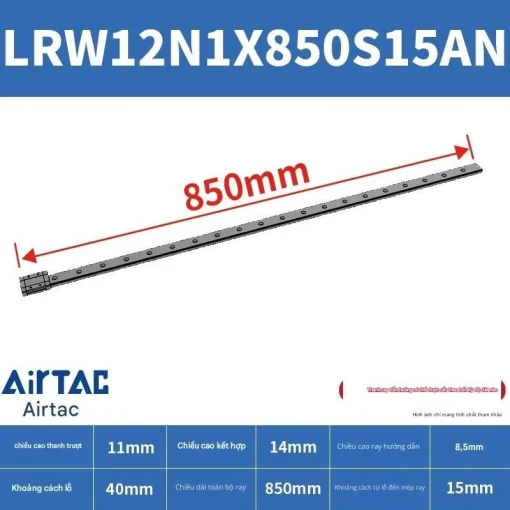 Ray trượt tuyến tính mini bản rộng LRW12N1X850S15AN - Ảnh 2