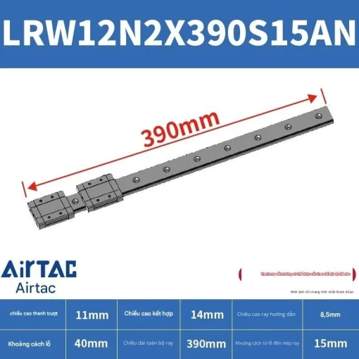 Ray trượt tuyến tính mini bản rộng LRW12N2X390S15AN - Ảnh 2