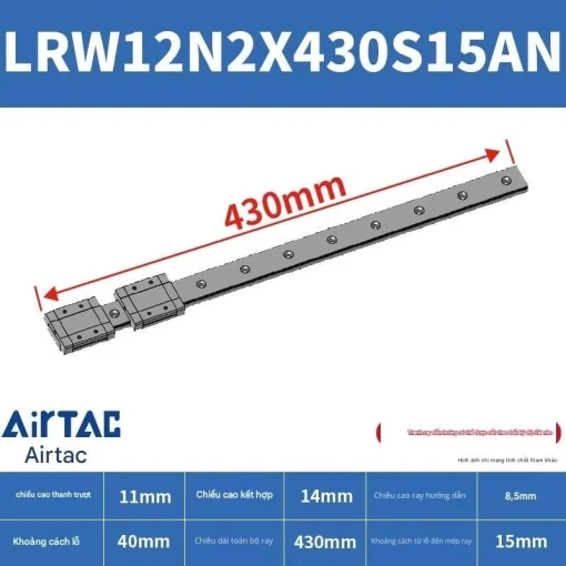Ray trượt tuyến tính mini bản rộng LRW12N2X430S15AN - Ảnh 2