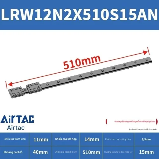 Ray trượt tuyến tính mini bản rộng LRW12N2X510S15AN - Ảnh 2