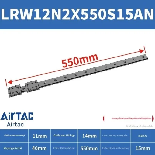 Ray trượt tuyến tính mini bản rộng LRW12N2X550S15AN - Ảnh 2