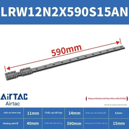 Ray trượt tuyến tính mini bản rộng LRW12N2X590S15AN - Ảnh 2