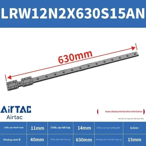 Ray trượt tuyến tính mini bản rộng LRW12N2X630S15AN - Ảnh 2