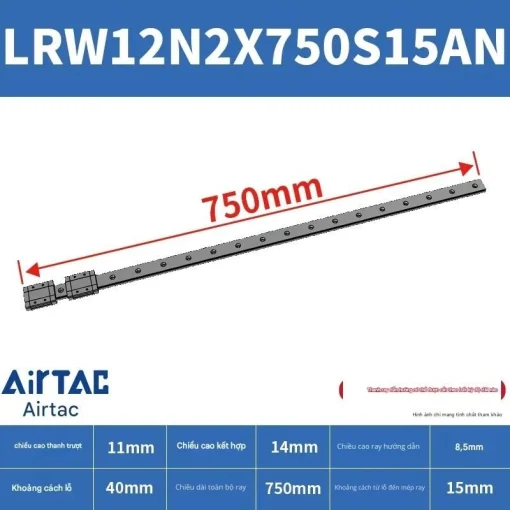 Ray trượt tuyến tính mini bản rộng LRW12N2X750S15AN - Ảnh 2