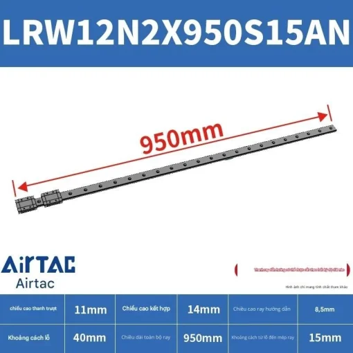 Ray trượt tuyến tính mini bản rộng LRW12N2X950S15AN - Ảnh 2