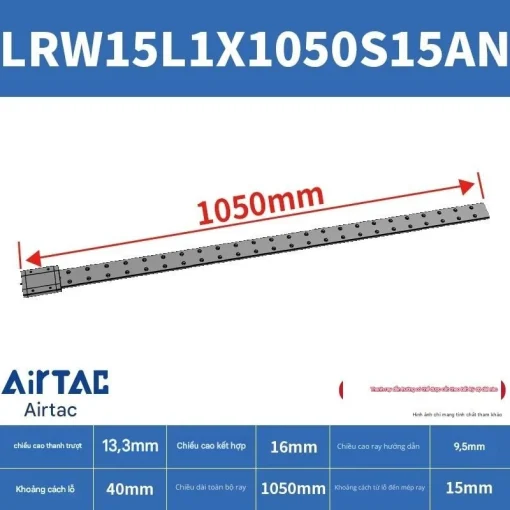 Ray trượt tuyến tính mini bản rộng LRW15L1X1050S15AN - Ảnh 2