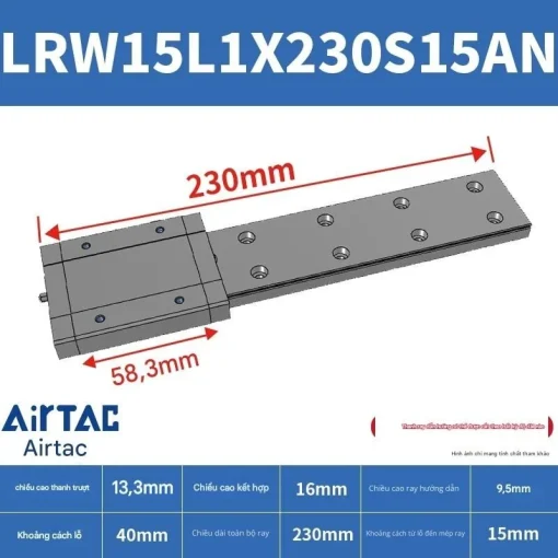 Ray trượt tuyến tính mini bản rộng LRW15L1X230S15AN - Ảnh 2