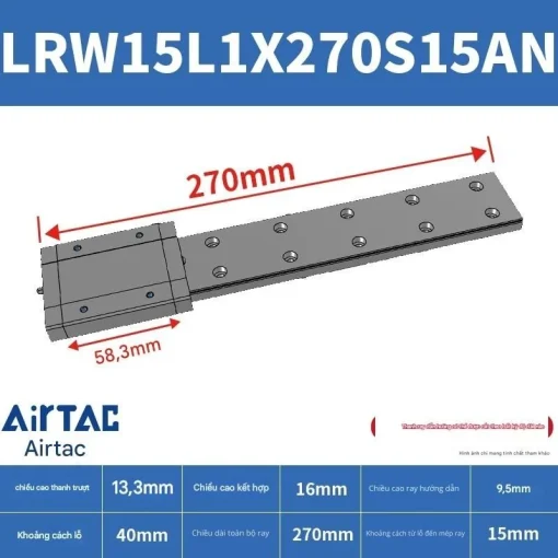 Ray trượt tuyến tính mini bản rộng LRW15L1X270S15AN - Ảnh 2