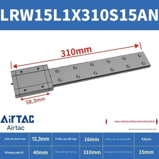 Ray trượt tuyến tính mini bản rộng LRW15L1X310S15AN - Ảnh 2