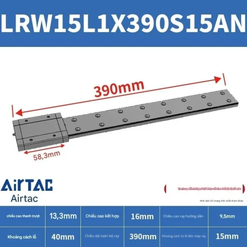 Ray trượt tuyến tính mini bản rộng LRW15L1X390S15AN - Ảnh 2