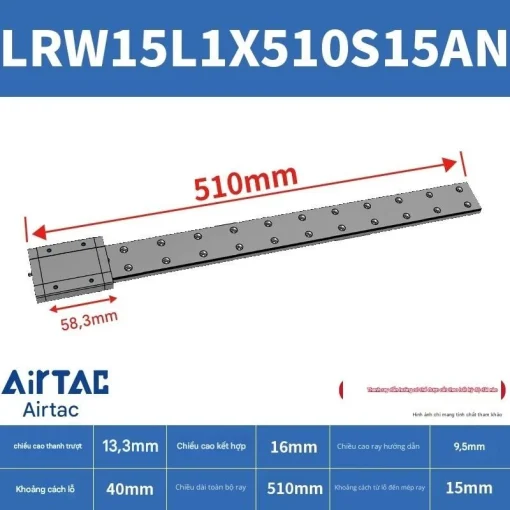 Ray trượt tuyến tính mini bản rộng LRW15L1X510S15AN - Ảnh 2