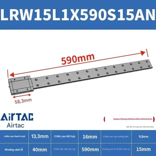 Ray trượt tuyến tính mini bản rộng LRW15L1X590S15AN - Ảnh 2