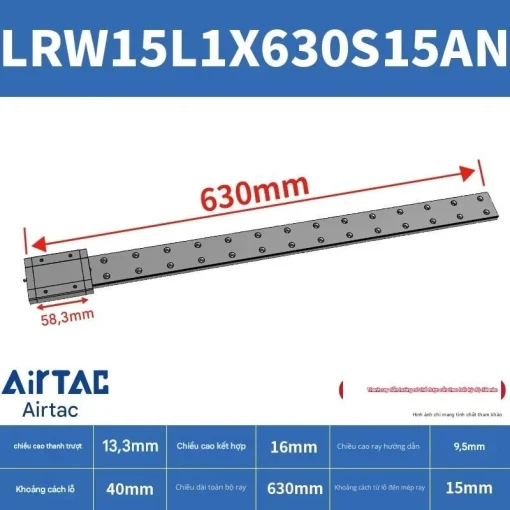 Ray trượt tuyến tính mini bản rộng LRW15L1X630S15AN - Ảnh 2