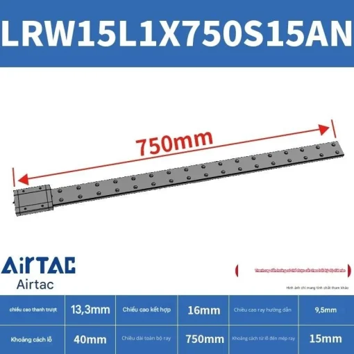 Ray trượt tuyến tính mini bản rộng LRW15L1X750S15AN - Ảnh 2