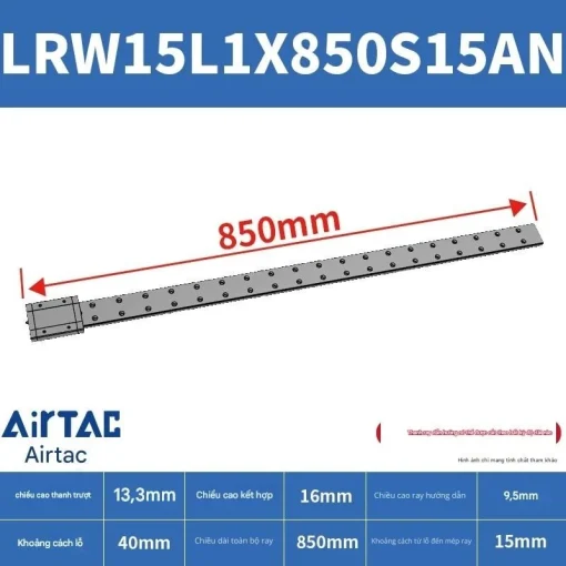 Ray trượt tuyến tính mini bản rộng LRW15L1X850S15AN - Ảnh 2