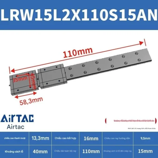 Ray trượt tuyến tính mini bản rộng LRW15L2X110S15AN - Ảnh 2