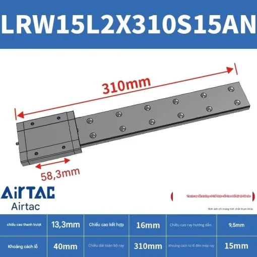 Ray trượt tuyến tính mini bản rộng LRW15L2X310S15AN - Ảnh 2
