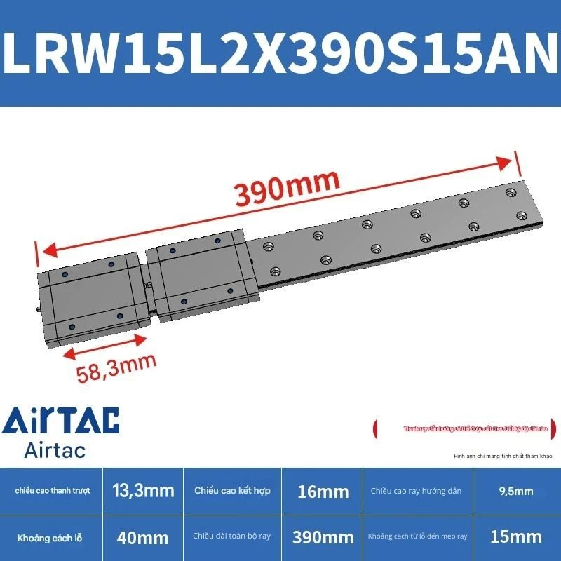 Ray trượt tuyến tính mini bản rộng LRW15L2X390S15AN - Ảnh 2