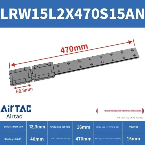 Ray trượt tuyến tính mini bản rộng LRW15L2X470S15AN - Ảnh 2