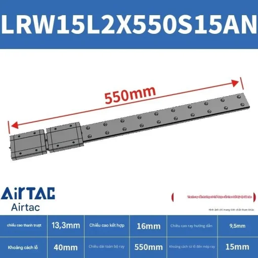 Ray trượt tuyến tính mini bản rộng LRW15L2X550S15AN - Ảnh 2