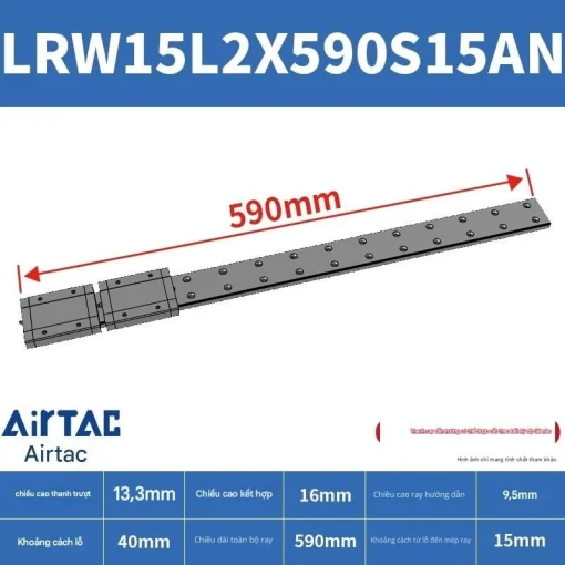 Ray trượt tuyến tính mini bản rộng LRW15L2X590S15AN - Ảnh 2