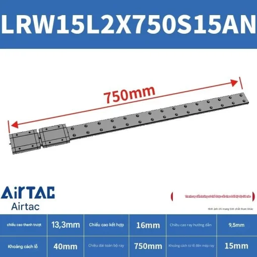 Ray trượt tuyến tính mini bản rộng LRW15L2X750S15AN - Ảnh 2