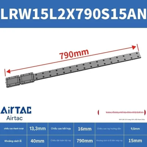 Ray trượt tuyến tính mini bản rộng LRW15L2X790S15AN - Ảnh 2
