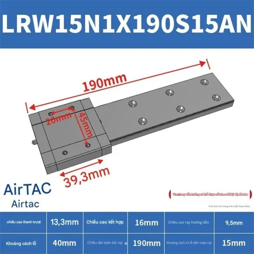 Ray trượt tuyến tính mini bản rộng LRW15N1X190S15AN - Ảnh 2