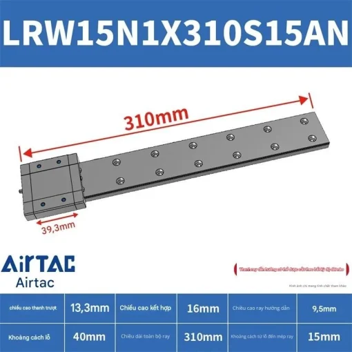 Ray trượt tuyến tính mini bản rộng LRW15N1X310S15AN - Ảnh 2