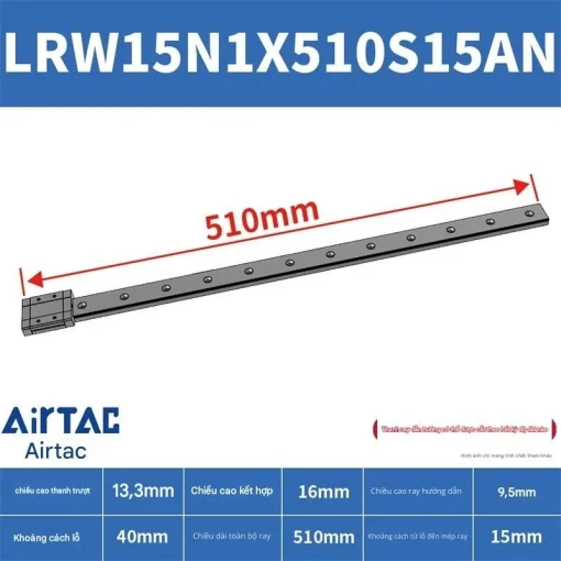 Ray trượt tuyến tính mini bản rộng LRW15N1X510S15AN - Ảnh 2
