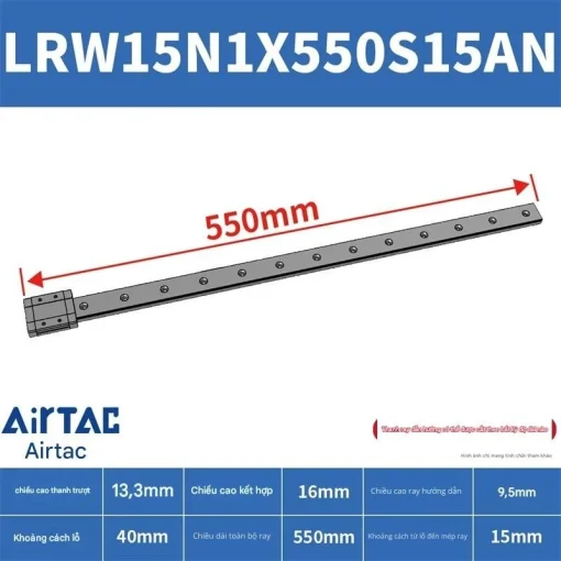 Ray trượt tuyến tính mini bản rộng LRW15N1X550S15AN - Ảnh 2