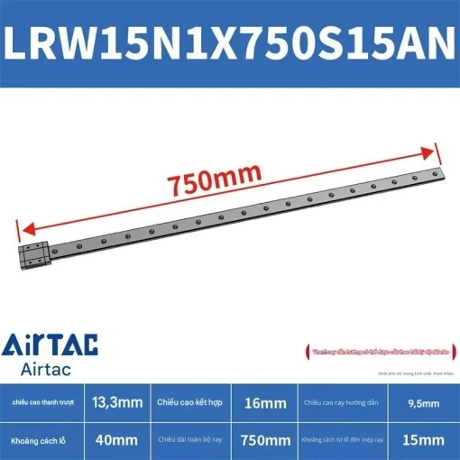 Ray trượt tuyến tính mini bản rộng LRW15N1X750S15AN - Ảnh 2
