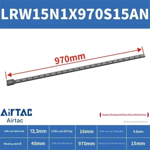 Ray trượt tuyến tính mini bản rộng LRW15N1X970S15AN - Ảnh 2
